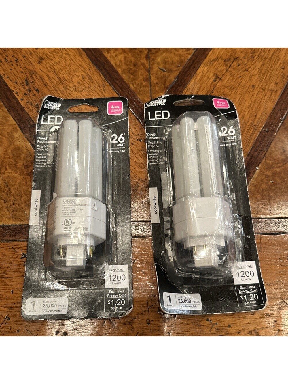 2PK NOS Feit Electric LED Light Bulb Cool White 4-Pin 26W